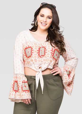 Cropped Tie Front Scarf Top