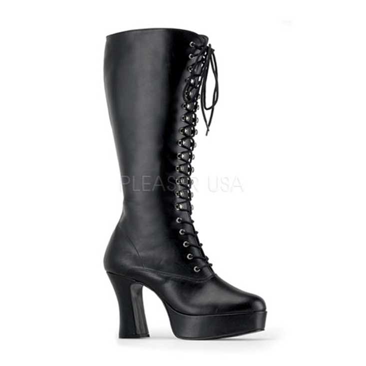 Black Faux Leather Lace Up GoGo Boots