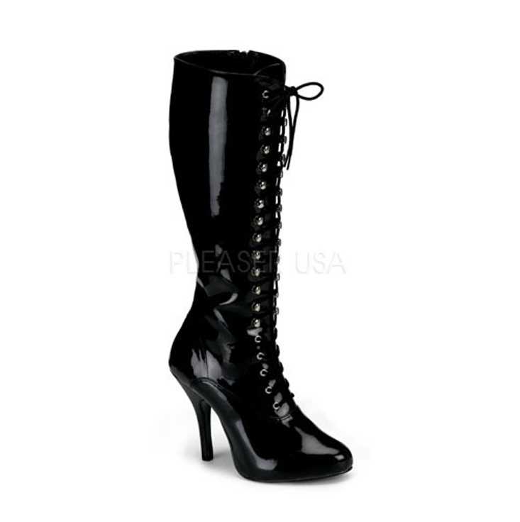 Black Patent Lace Up Sexy Knee High Boots