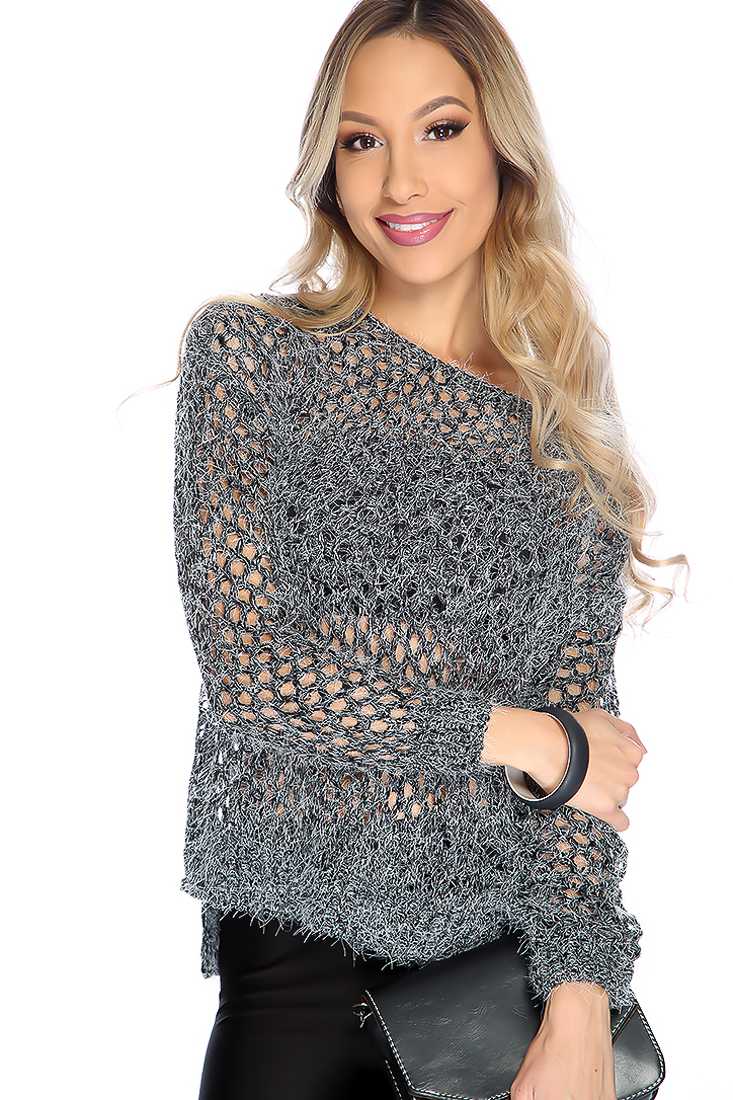 Charcoal Mohair Open Knitted Sweater Top