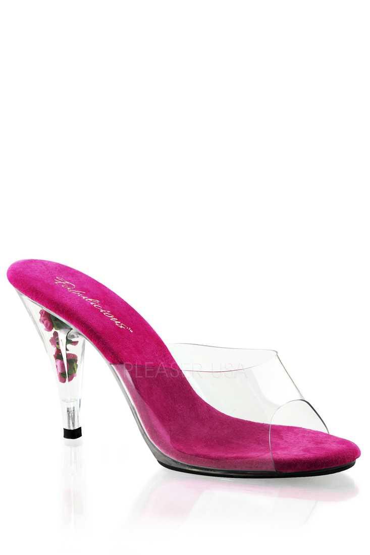 Fuchsia Clear Slip On Rose High Heels Plastic