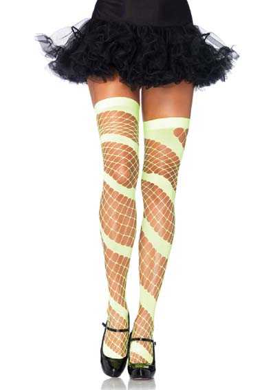 Neon Green Swirl Diamond Net Thigh Highs