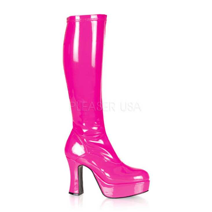 Hot Pink Stretch Patent Faux Leather GoGo Boots