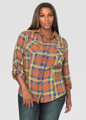 Snap Button Plaid Shirt