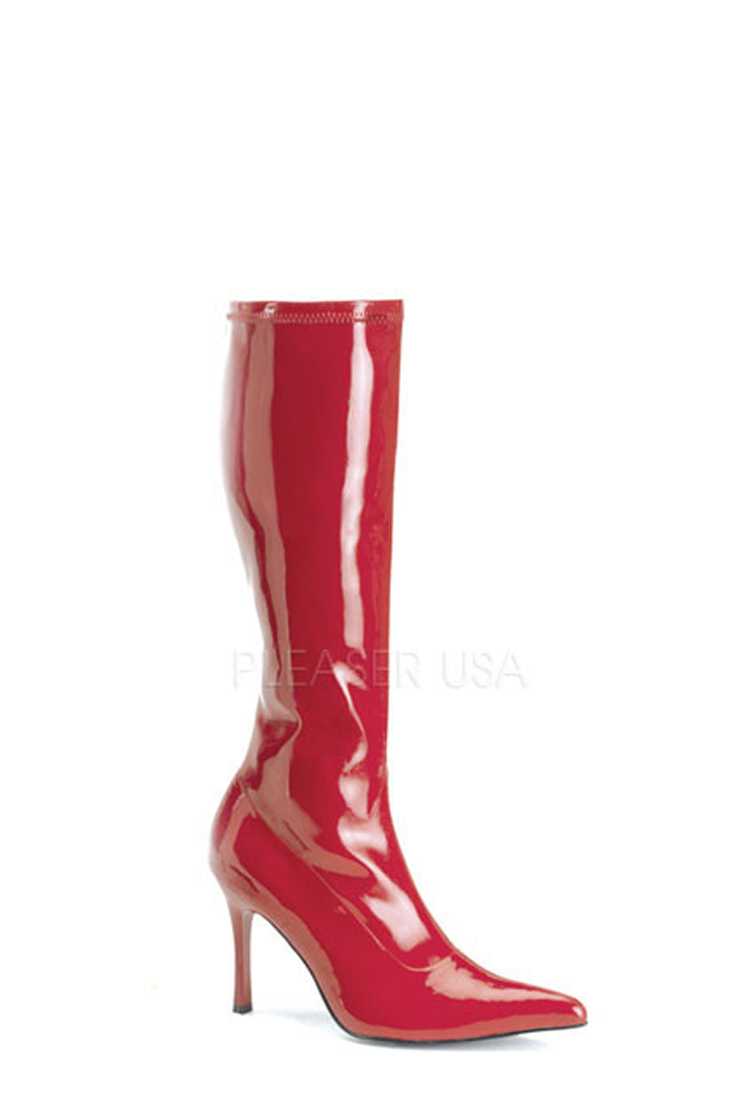 Red Pointed Toe Knee High Boots Patent