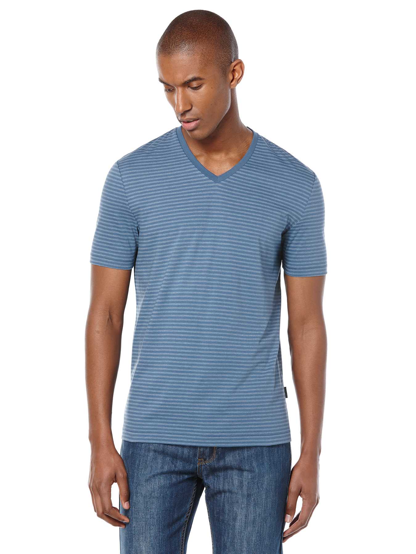 Perry Ellis Fine Stripe V-Neck Shirt