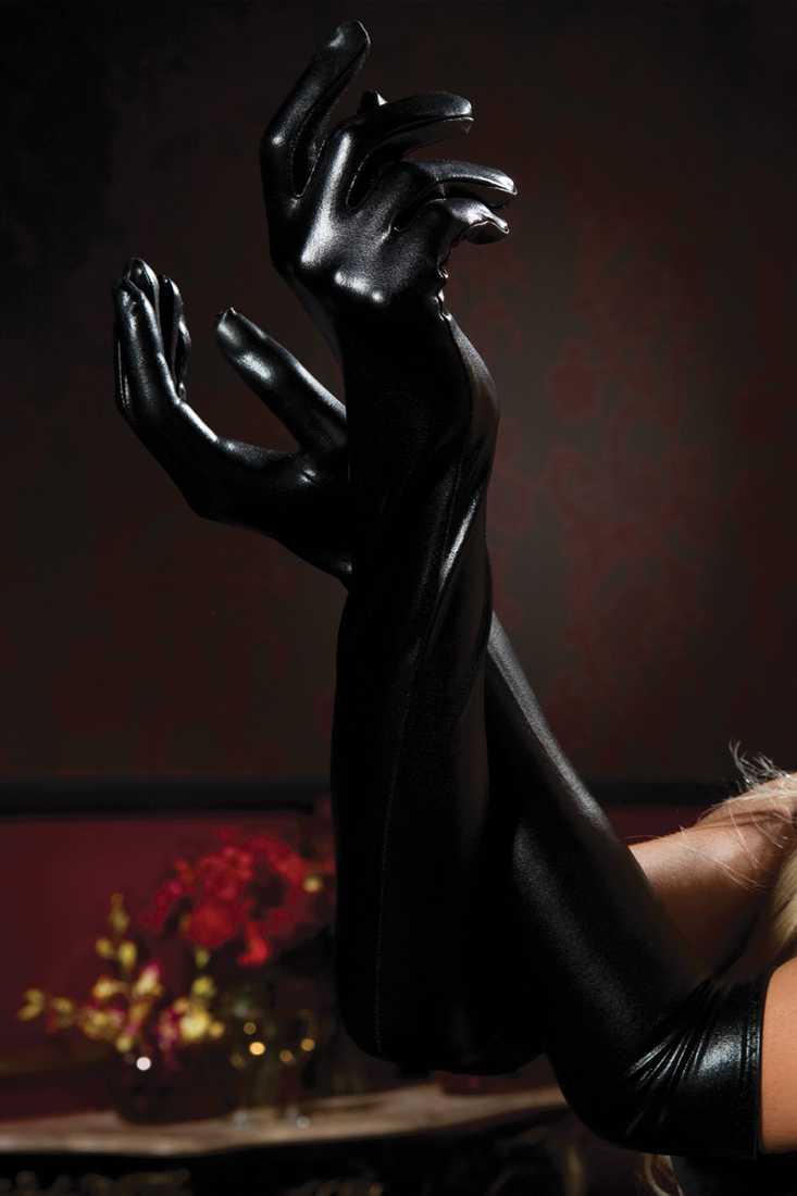 Black Lame Opera Length Gloves