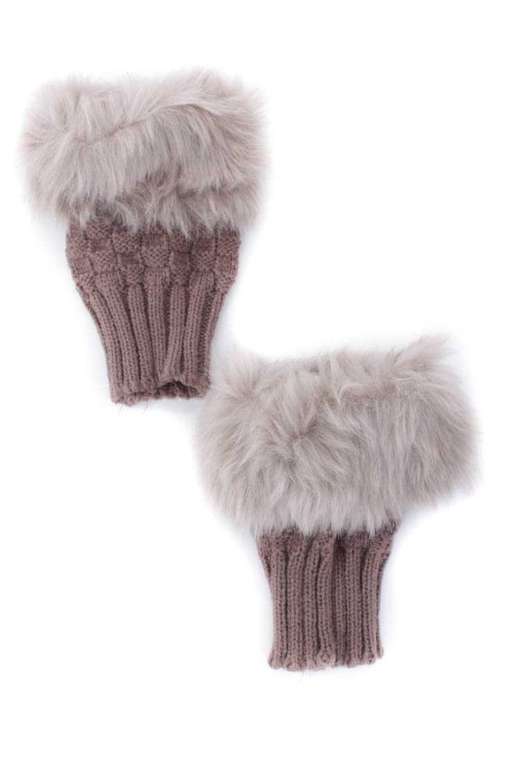 Tan Knitted Fax Fur Arm Cuffs