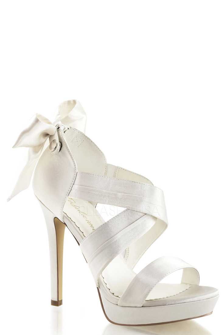 Ivory Criss Cross Bow Accent High Heels Satin