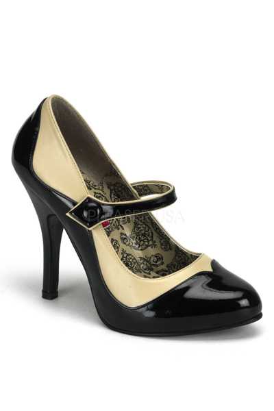 Black Cream Faux Leather Two Tone Maryjane Heels