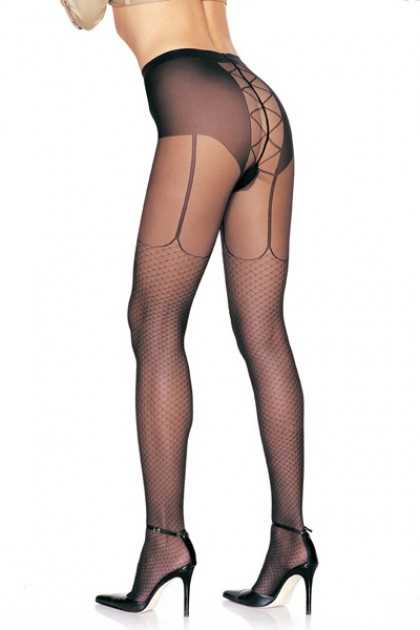 Black Sheer Net Lace Up Hosiery