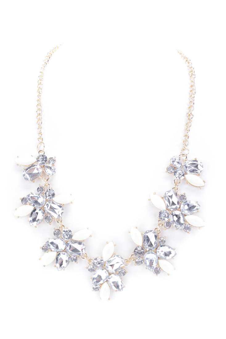 Clear White Faceted Beaded High Polish Metal Necklace