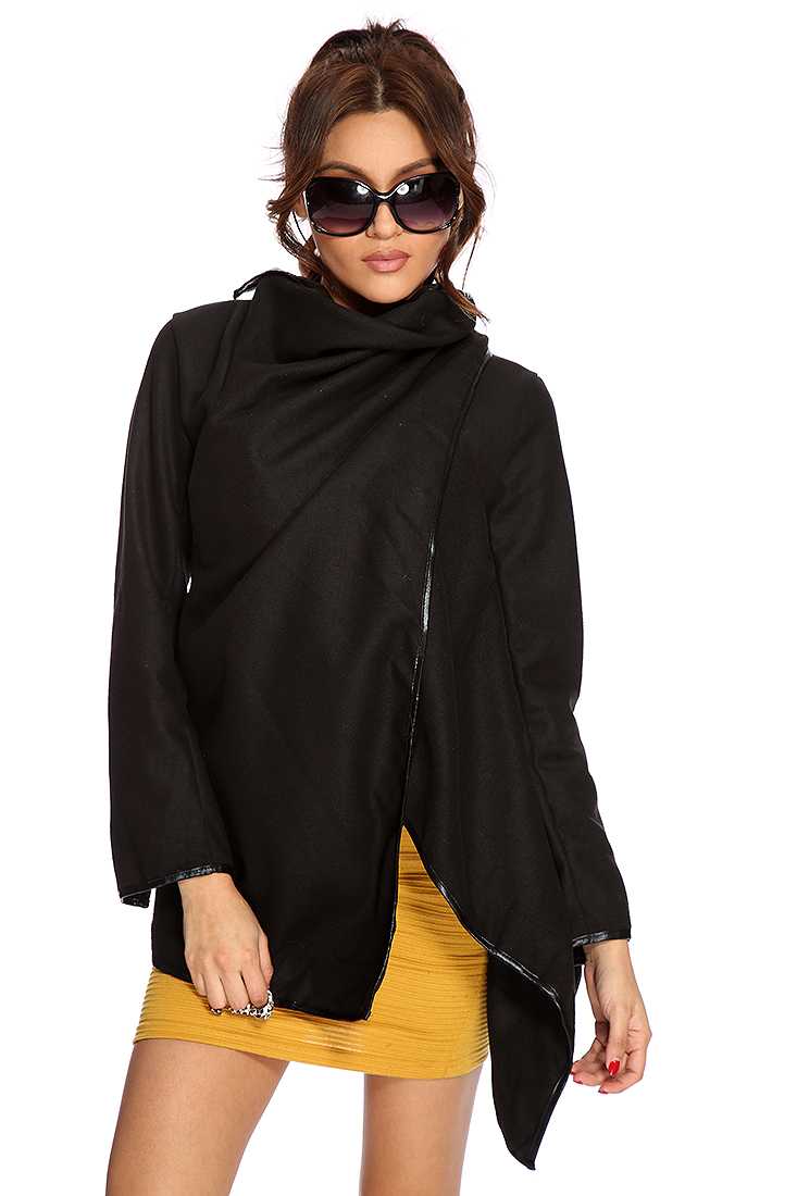 Black Asymmetrical Hem Long Sleeves Outerwear