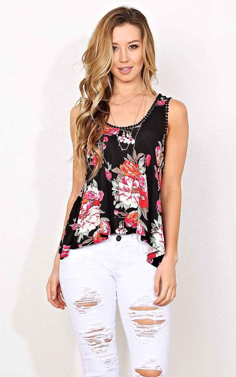 Flower Child Knit Tank - MED - Black Combo in Size Medium by Styles For Less
