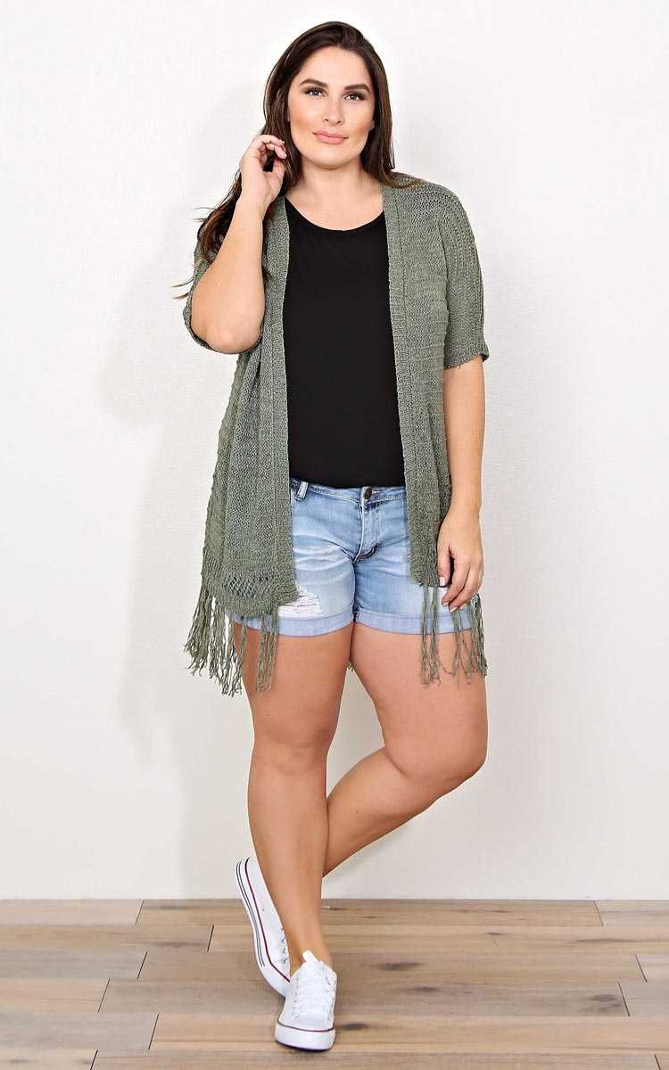 Plus Size Sea Breeze Knit Wrap - Olive/Drab in Size 1X by Styles For Less