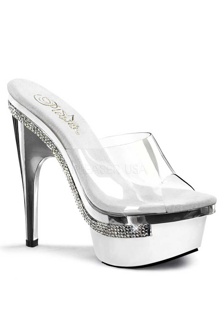Clear White Rhinestone Trim Platform High Heel