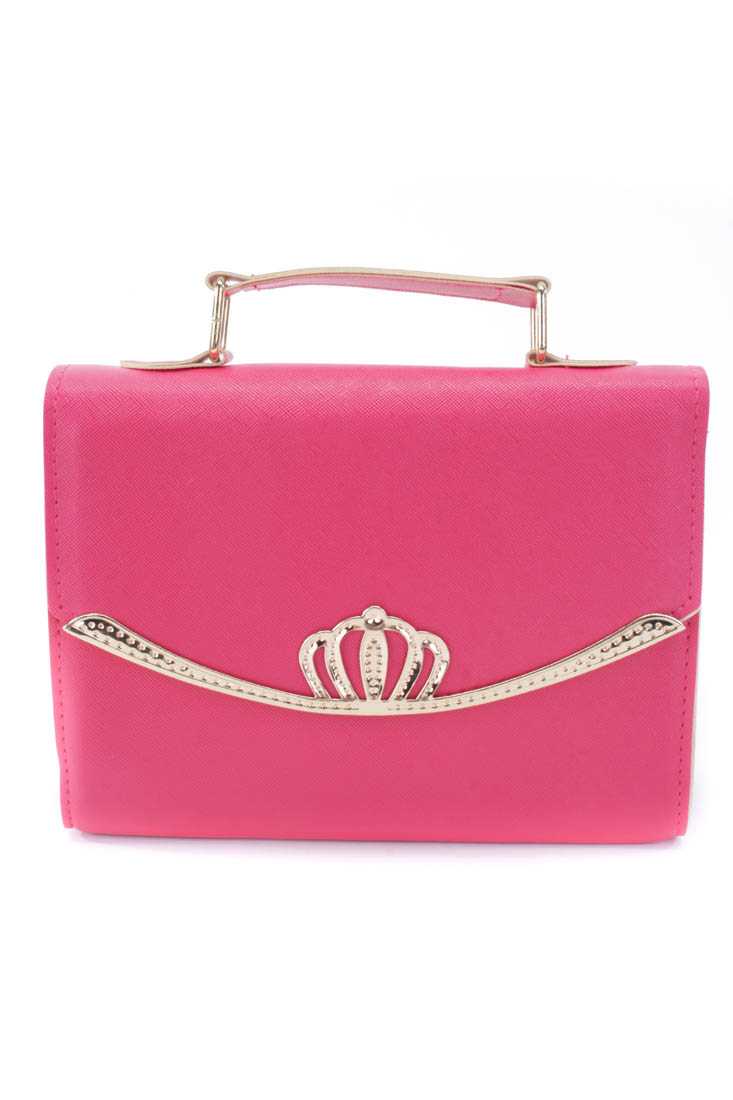 Fuchsia High Polish Textured Trim Shoulder Handbag