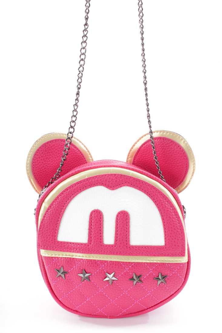 Watermelon Star Studded Mouse Ear Faux Leather Cross Body Bag