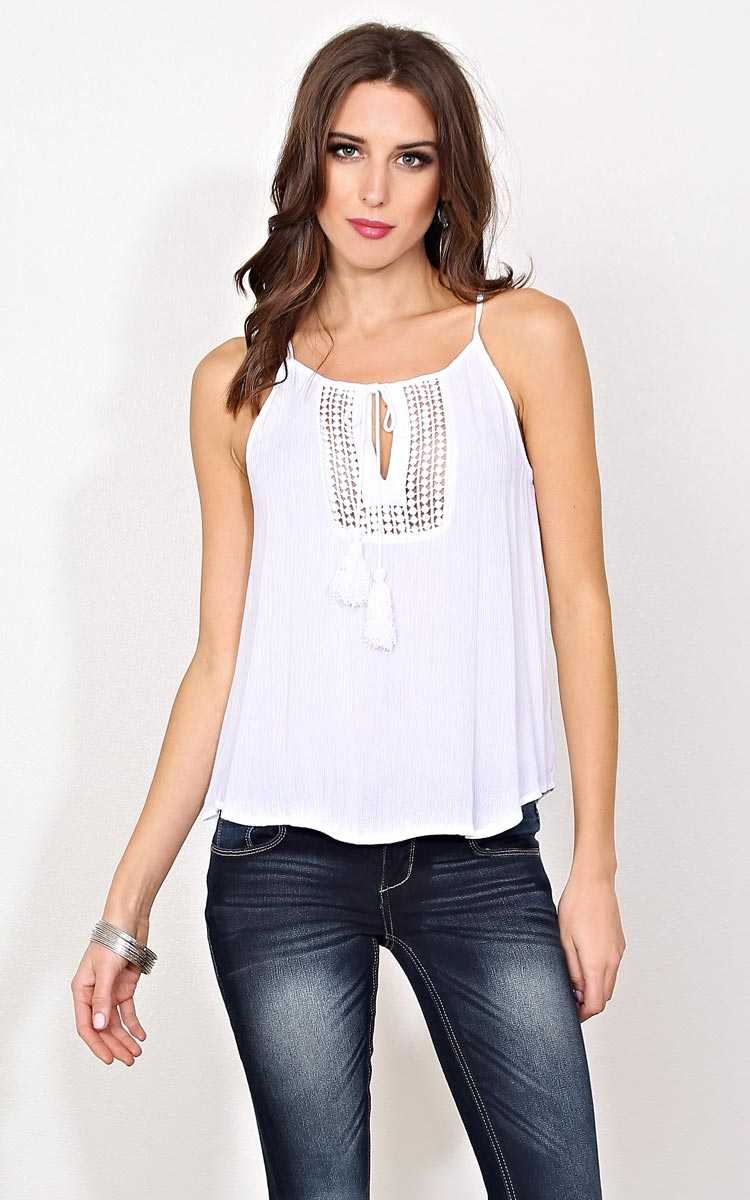 Chris Woven Gauze Top - MED - White in Size Medium by Styles For Less