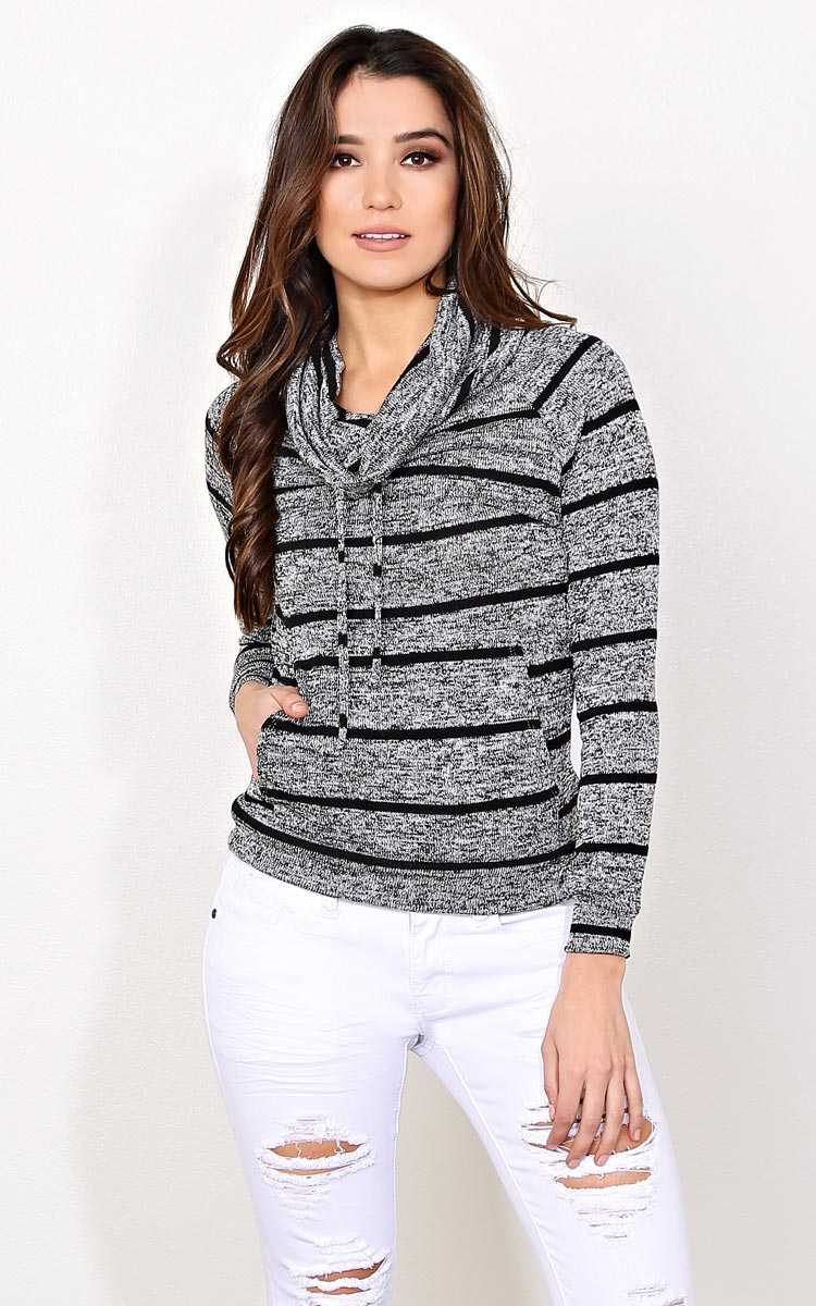Mud Run Knit Cowl Neck Top - - Black Combo in Size by Styles For Less