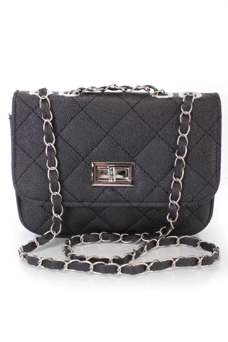 Black Quilted Faux Leather Mini Handbag
