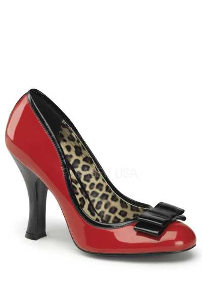 Red Black Faux Leather Bow Accent Pump High Heels