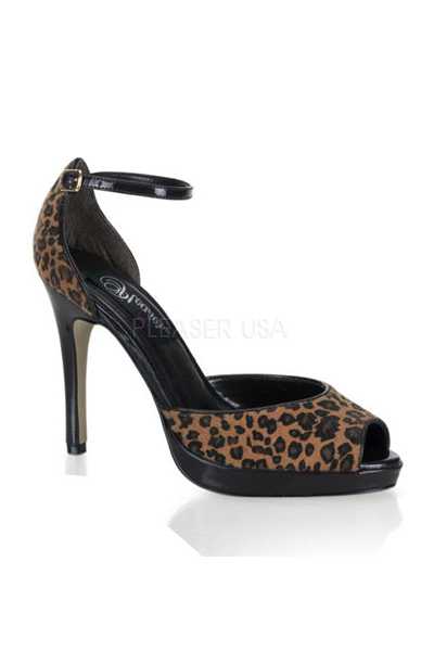 Leopard Faux Pony Hair Peep Toe High Heels