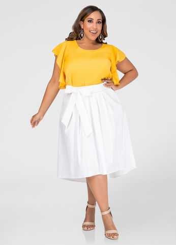 Belted Hi-Lo Taffeta Skirt