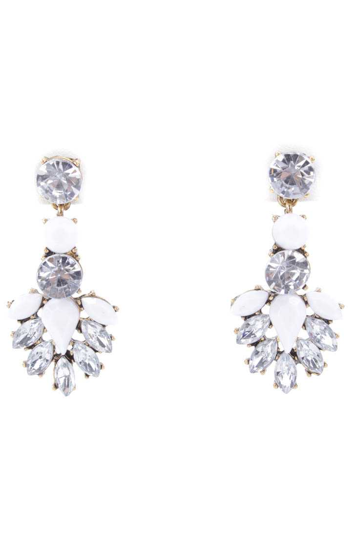 Gold White Faceted Beaded Dangle Earrings
