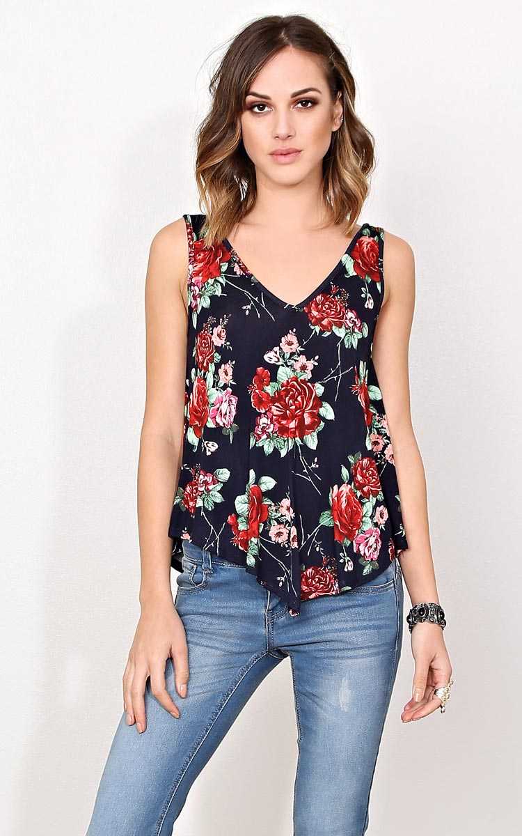 Budding Fling Knit Tank - MED - Navy Combo in Size Medium by Styles For Less