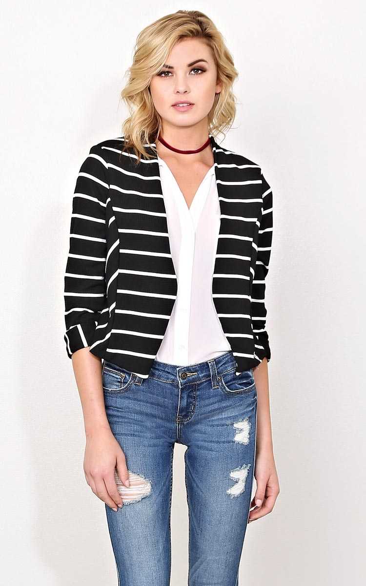 Business Matter Woven Blazer - SML - Black/White in Size Small by Styles For Less