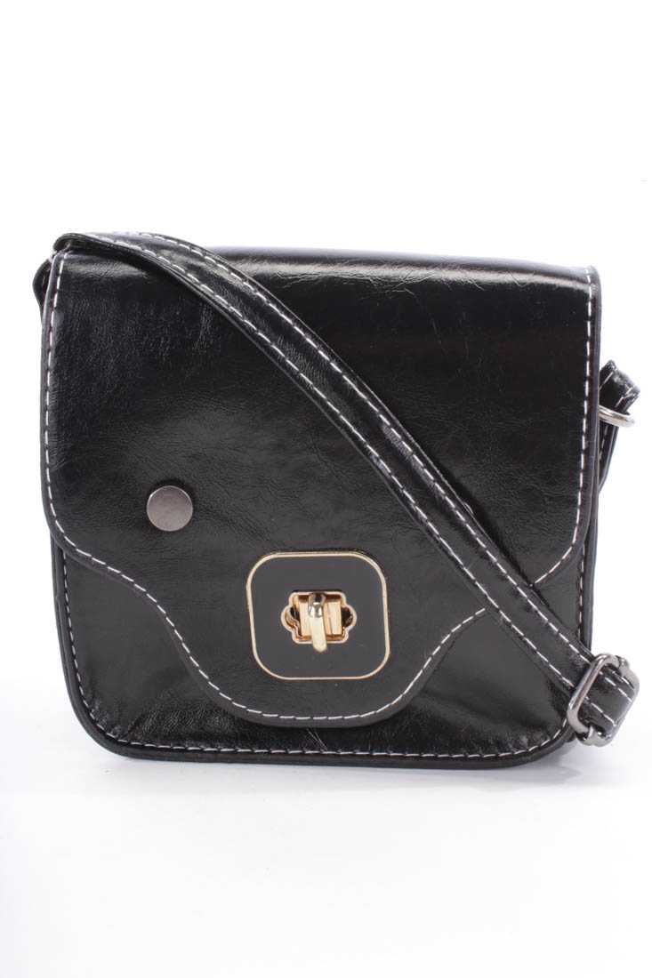 Black Faux Leather Mini Handbag