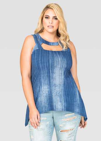 Cut-Out Denim Sharkbite Top