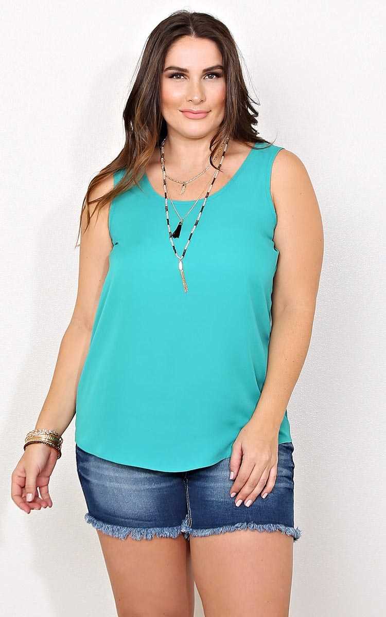 Plus Size Teal Woven Shift Tank - Jade in Size 0X by Styles For Less