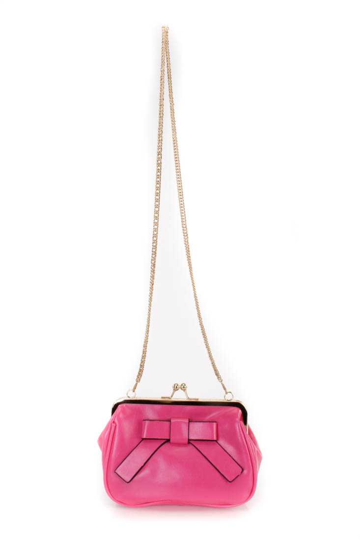 Fuchsia Faux Leather Frame Handbag