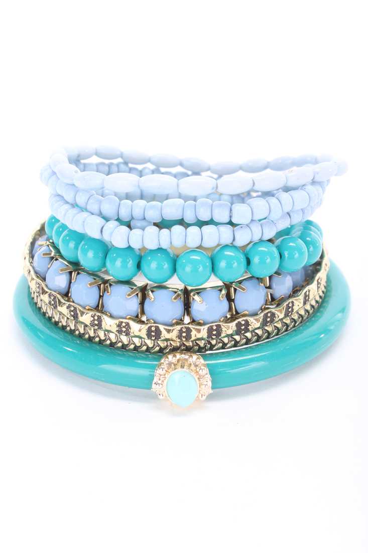 Green Blue Variety Design High Polish Bangle Bracelet Set