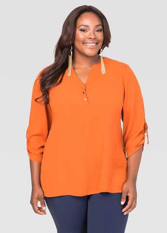 Drawstring Sleeve Crepe Blouse