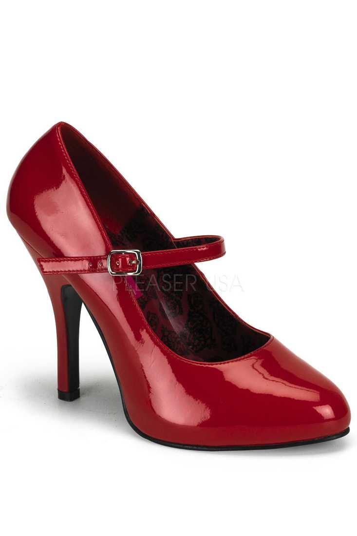 Red Maryjane Single Sole High Heels Patent Faux Leather