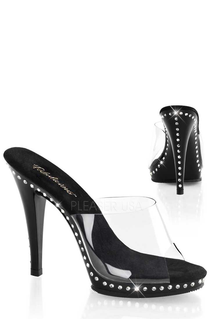 Clear Black Rhinestone Slip On High Heels PVC
