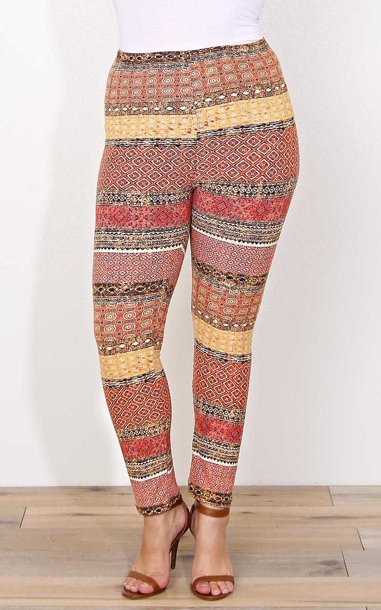 Plus Size Geo Knit Leggings - N/S - Rust Combo by Styles For Less