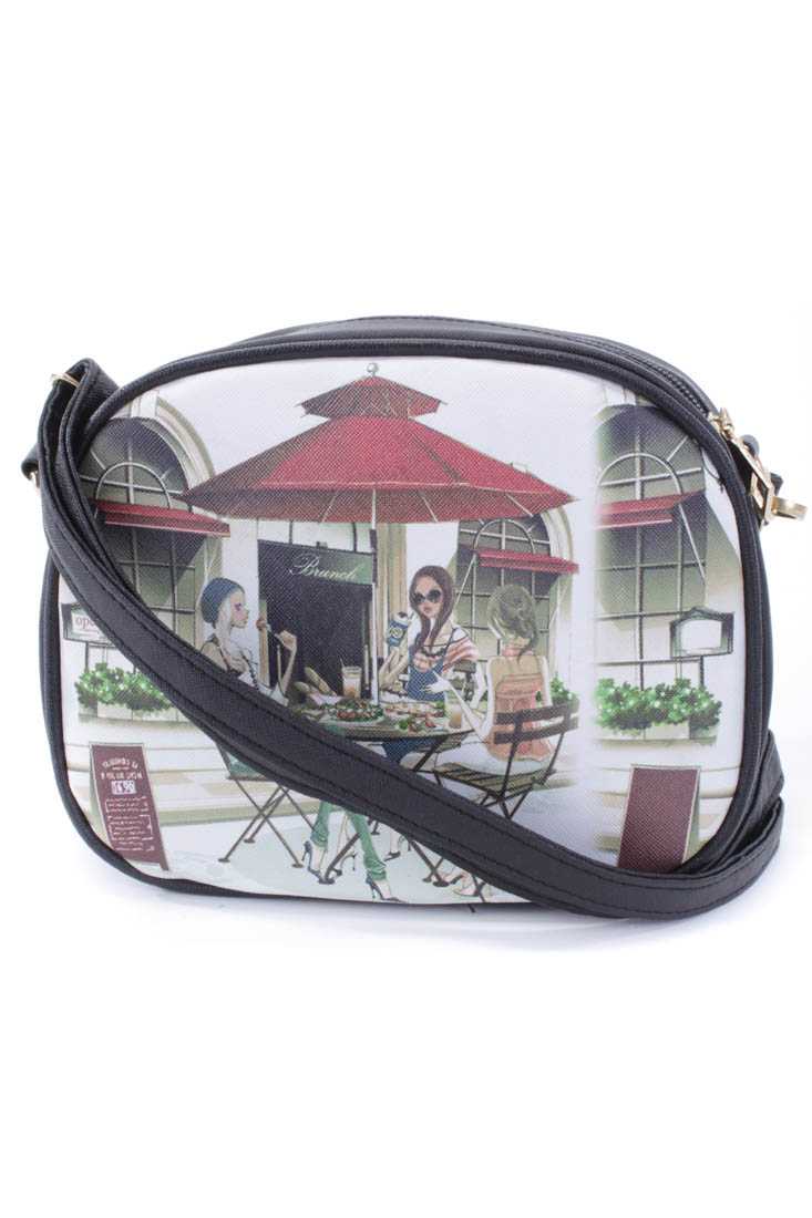 Red Black Graphic Print Shoulder Handbag