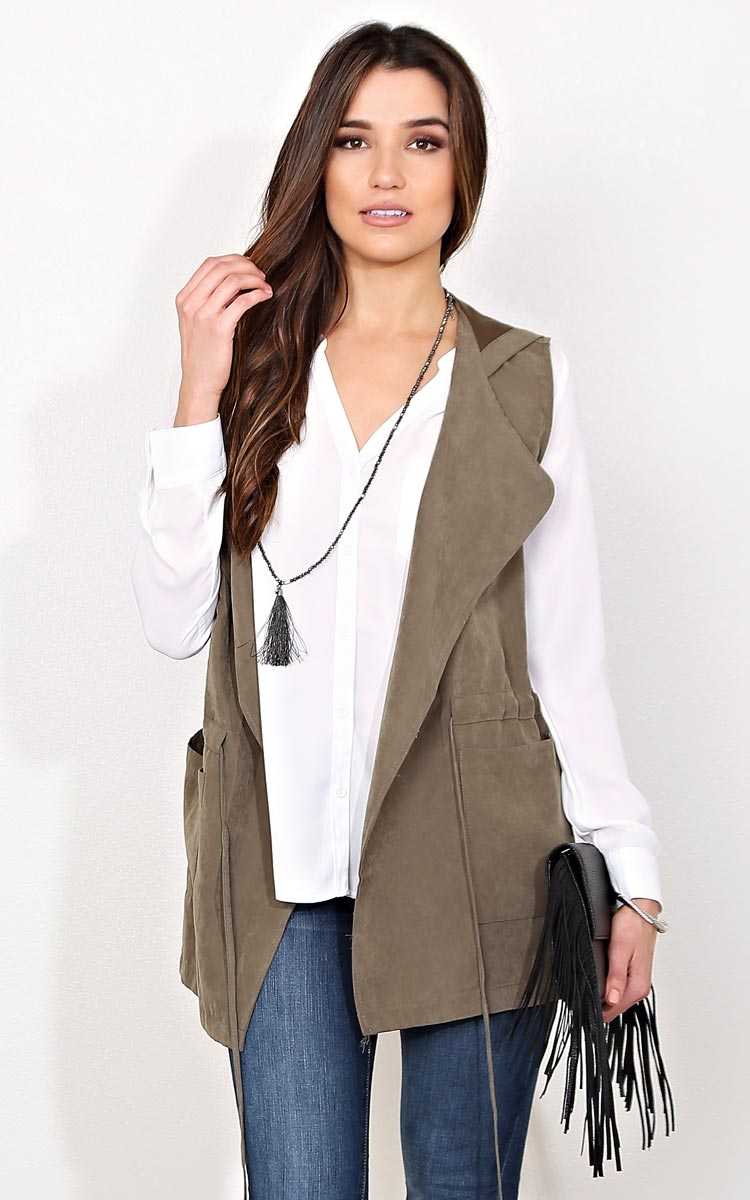 On The Town Faux Suede Vest - - Olive/Drab in Size by Styles For Less