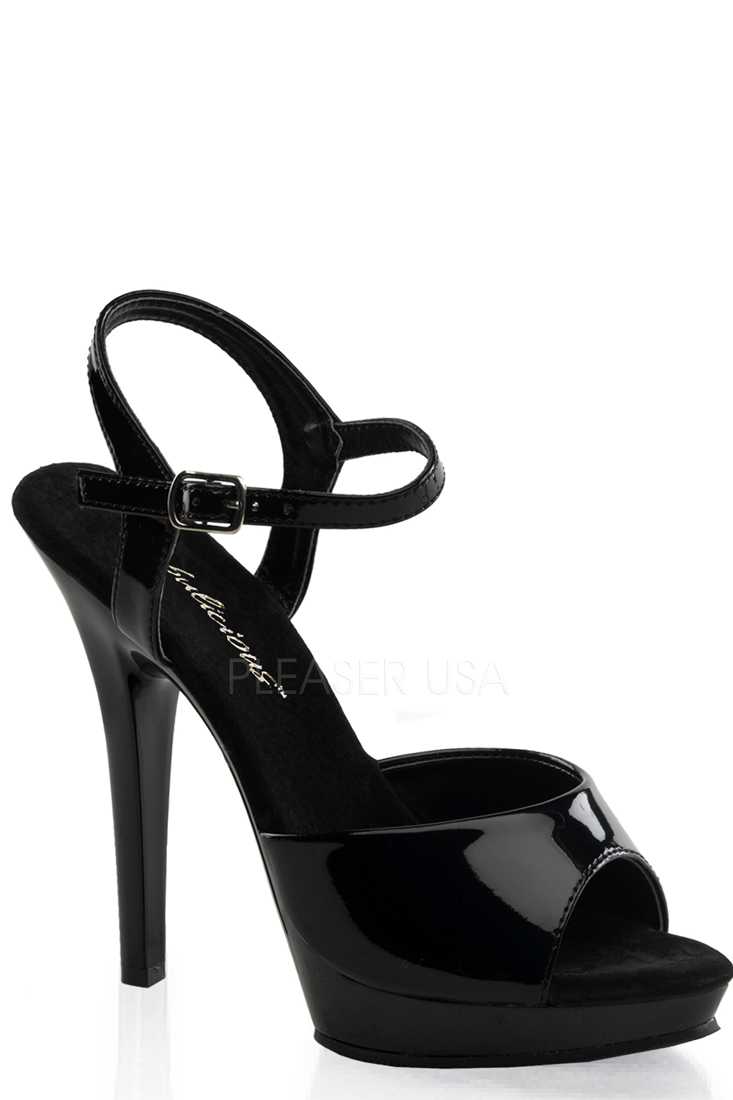 Black Strappy Peep Toe High Heels Patent