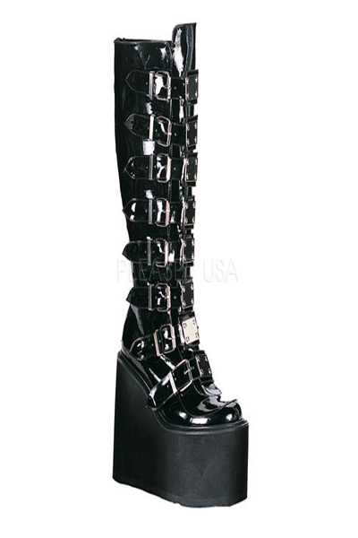 Black Patent Faux Leather Platform Boots