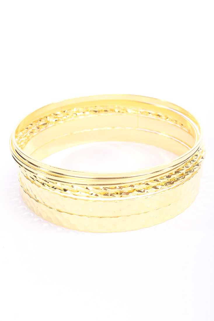 Gold Hammered High Polish Metal Bangle Bracelets