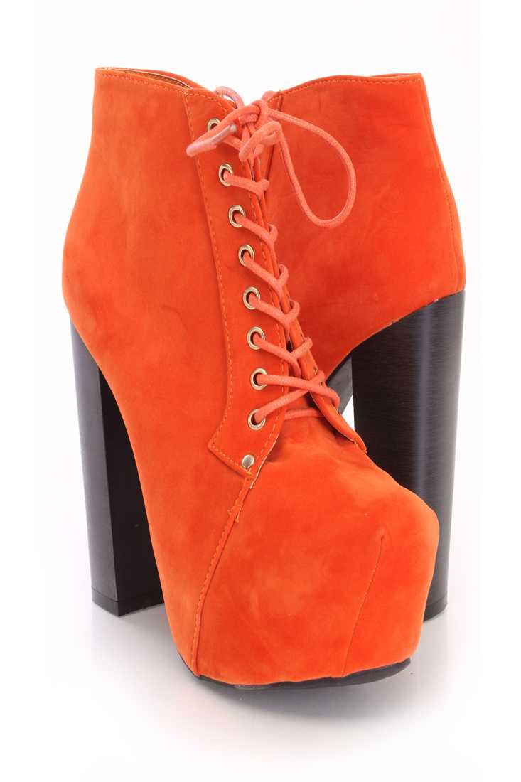 Orange Lace Up Stitched Closed Toe Booties