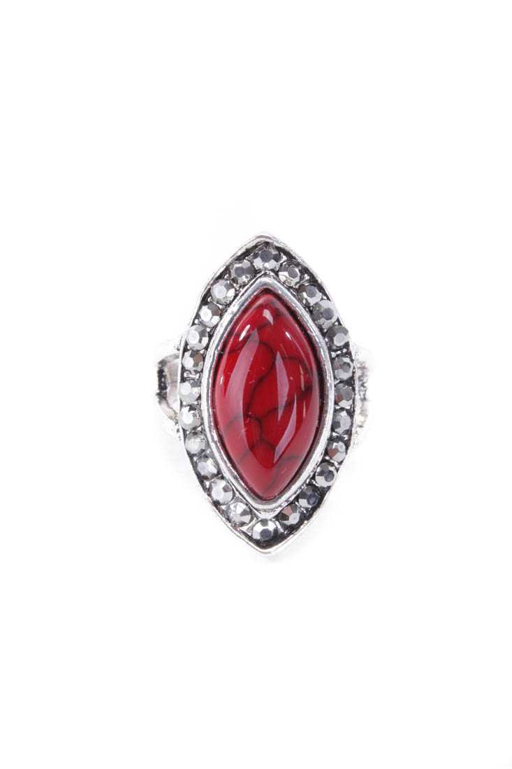 Wine Rhinestone Detail Beaded Center Ring