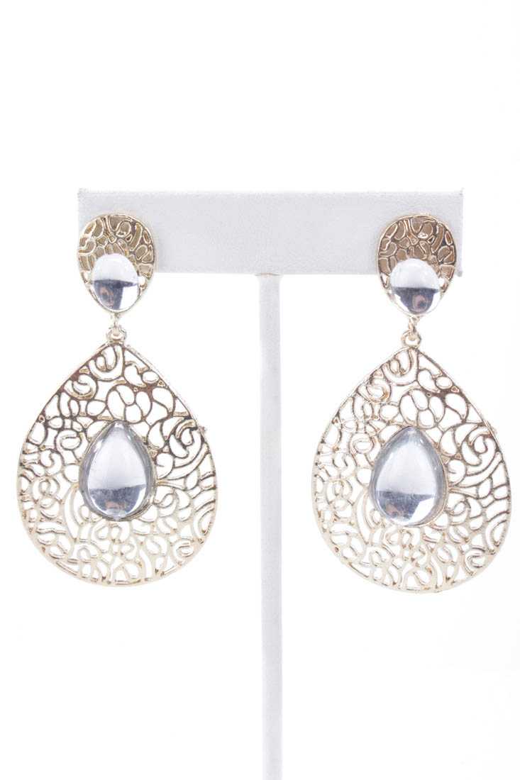 Clear Gold Intricate High Polish Metal Dangle Earrings