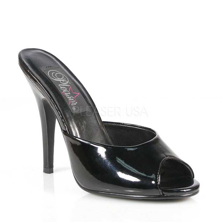 Black Peep Toe Mule High Heels Patent Faux Leather