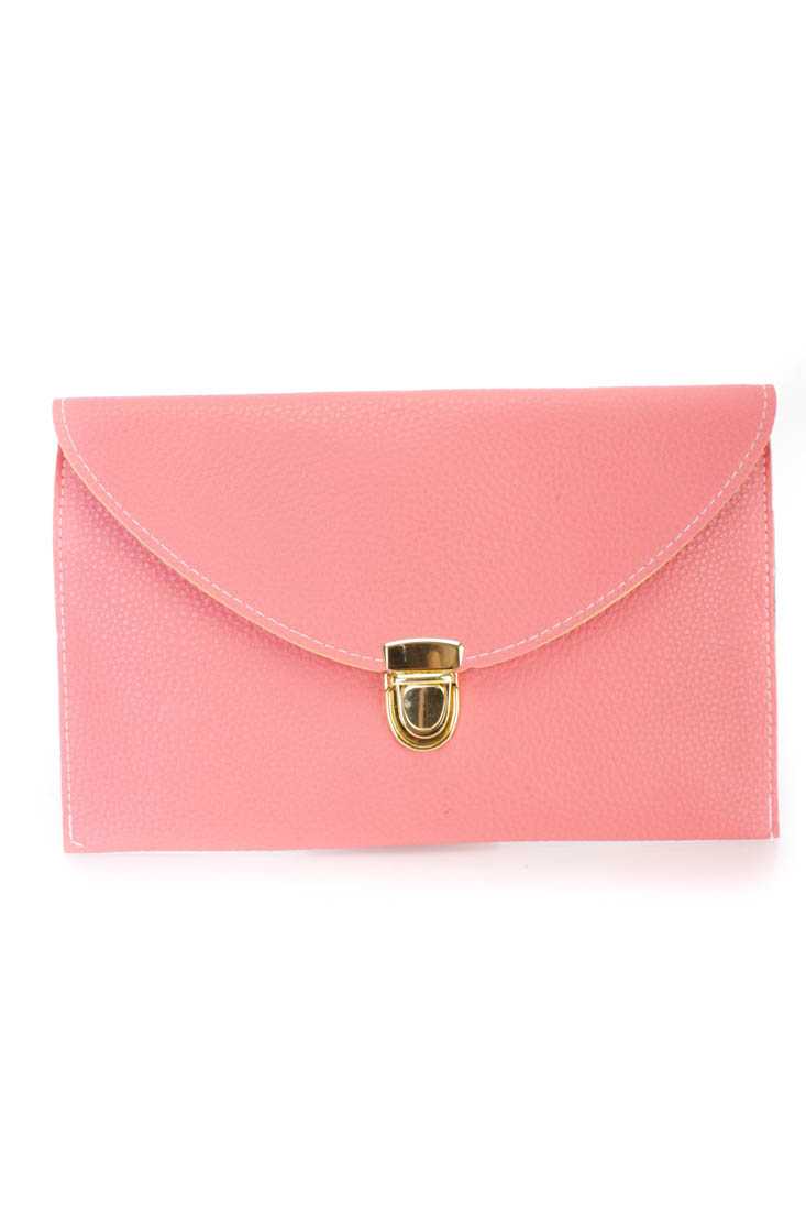 Salmon Faux Leather Envelope Handbag